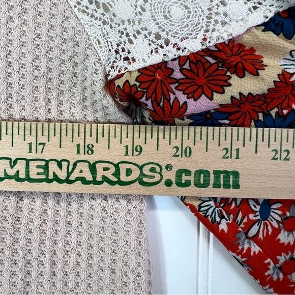 Umgee waffle Striped and Floral Color-block Puff Sleeve Top oversized fit small - Picture 13 of 13